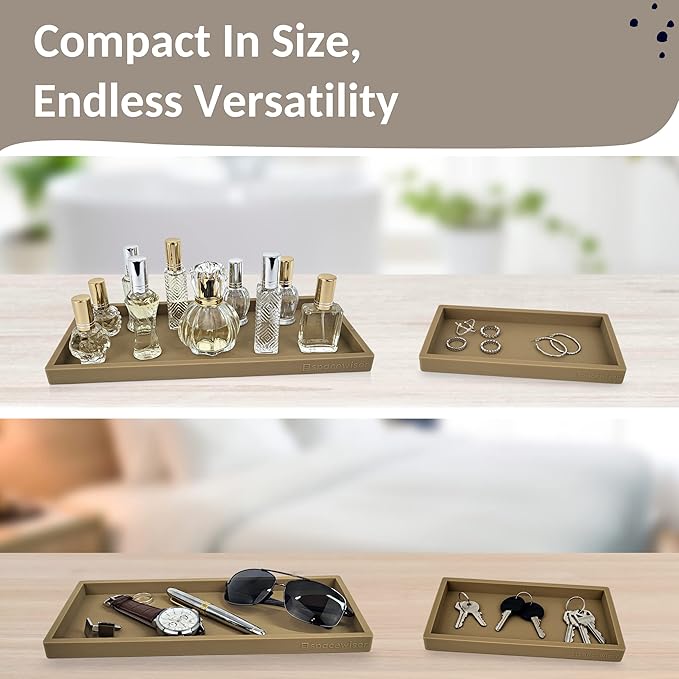 Countertop and Vanity Tray - 2 PC (11” and 7”) Shatterproof Silicone Kitchen and Bathroom Trays for Counter, Kitchen Soap Dispenser Tray, Vanity Trays for Bathroom, Perfume Key Tray-NeatNest