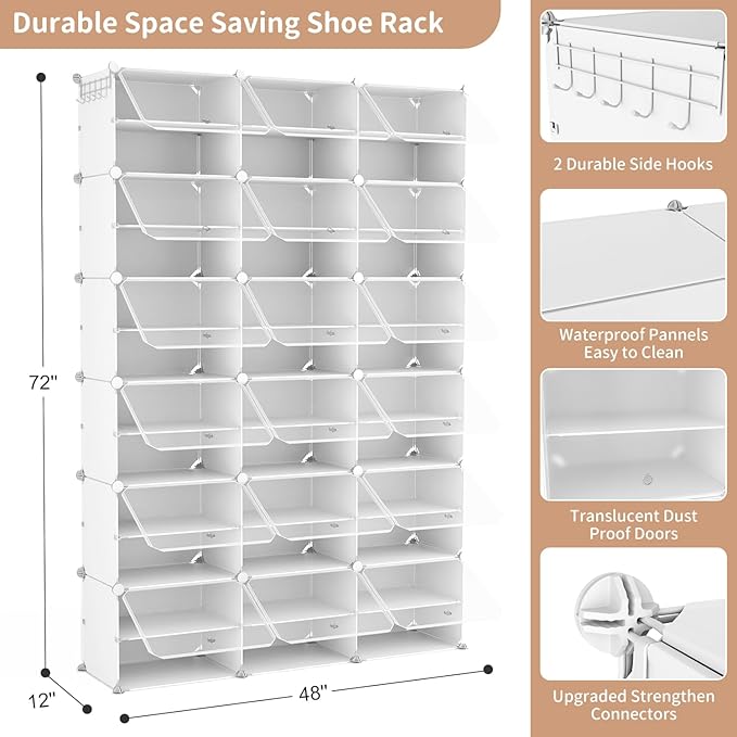 ROJASOP Portable Shoe Rack Organizer with Door, 72 Pairs White Shoe Storage Cabine Covered Shoe Rack Shoe Organizer for Closet Entryway Garage Closed Shoe Rack Organizer Cabinet with Doors-NeatNest