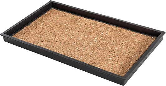 Anji Mountain Heavy Duty Waterproof Rubber Shoe Storage Mat Organizer/Boot Storage Tray Multi Use for Entryway with Coir, Tan and Khaki Insert, Fits 2 Pair (24.5" Wide)