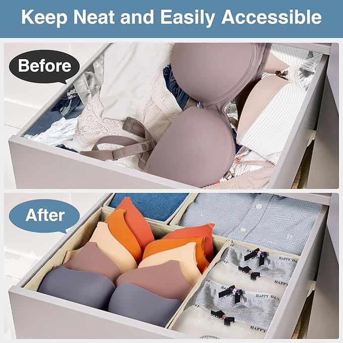 Criusia Drawer Organizer Clothes, 24 Pack Underwear Drawer Organizers, Foldable Closet Organizers and Storage Dresser Drawer Dividers Clothing Organizer for Clothes, Socks, Scarves, Bra, Ties (Beige)-NeatNest
