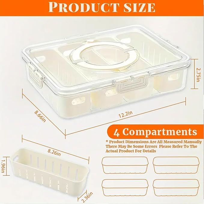 4 Compartment Food Storage Containers, Refrigerator Storage Box Dishwasher Plastic Reusable Divided Food Storage Boxes