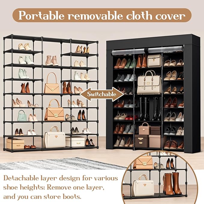 Shoe Rack for Closet, Shoe Organizer Storage Cabinet 9-Tier Large Capacity Holds up 40-46 Pairs with Dustproof Nonwoven Fabric Cover Vertical Rack for Entryway Garage-NeatNest