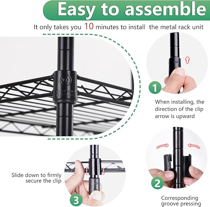 BestOffice Garage Shelving 5 Tier Metal Storage Shelves 750lbs Weight Capacity Heavy Duty Wire Shelving NSF Certified Utility Shelves with Leveling Feet for Garage Home Office, Black-NeatNest