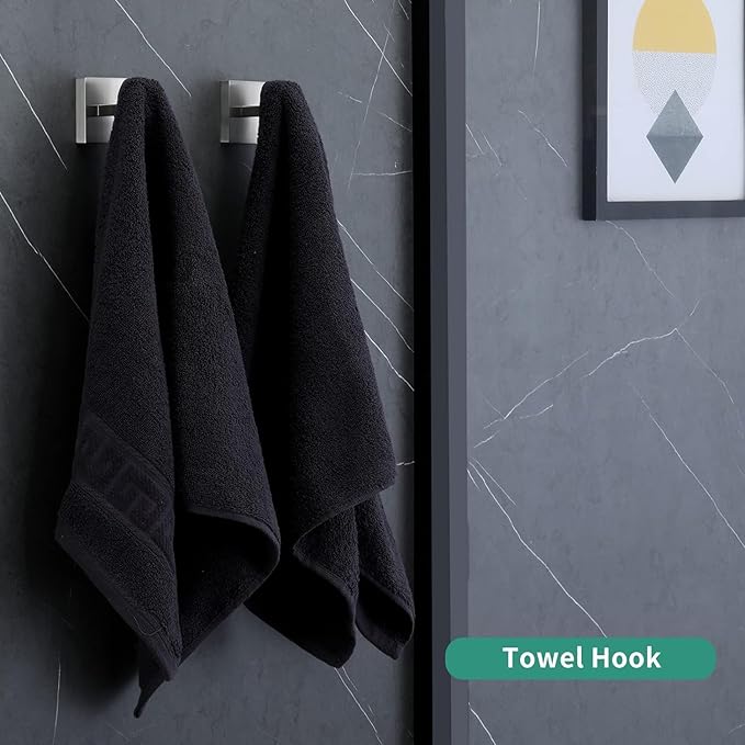 4 Pack Towel Hooks Brushed Nickel Hand Towel Holder for Bathroom Wall Bedroom Kitchen Heavy Duty Stainless Steel Hook Hanger for Robe, Bath Towel, Coat Wall Mounted Hook (Square Base)