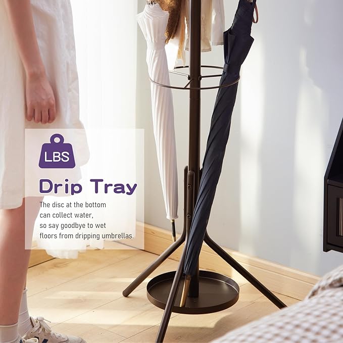 Coat Rack Freestanding,Entryway Hanger Stand,Umbrella Holder,Hall Tree With 12 Hooks, Floor Standing Metal Tree Stand,brown-NeatNest