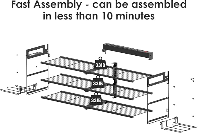 CCCEI Large Garage Tools Storage with Charging Station. Power Tool Battery Organizer Utility Shelf with Power Strip. 4 Drills Holder Wall Mount Rack, Black 3 Layer.-NeatNest