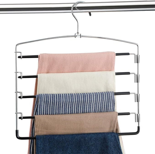 FeeraHozer Pants Hangers Non Slip 3 Pack Space Saving Hangers Multi-Layer Swing Arm Pants Hanger Stainless Steel Space Saver Hanger Closet Storage Organizer for Jeans Trouser Slacks Clothes (Black)-NeatNest