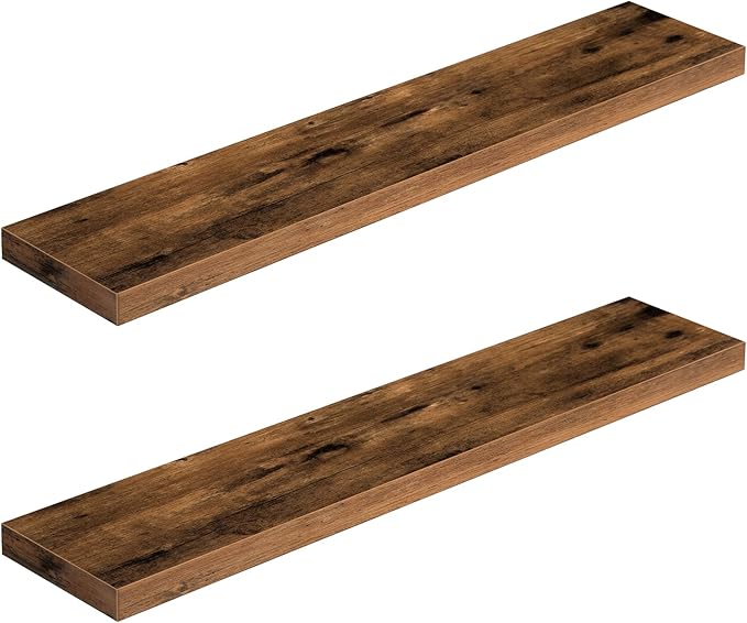 HOOBRO Floating Shelves for Wall, Wall Mounted Shelf Set of 2, 39.4" Hanging Shelf with Invisible Brackets, for Wall Bathroom, Bedroom, Toilet, Kitchen, Livingroom, Office, Rustic Brown BF100BJP201G2-NeatNest