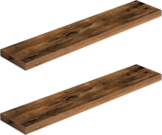 HOOBRO Floating Shelves for Wall, Wall Mounted Shelf Set of 2, 39.4" Hanging Shelf with Invisible Brackets, for Wall Bathroom, Bedroom, Toilet, Kitchen, Livingroom, Office, Rustic Brown BF100BJP201G2-NeatNest