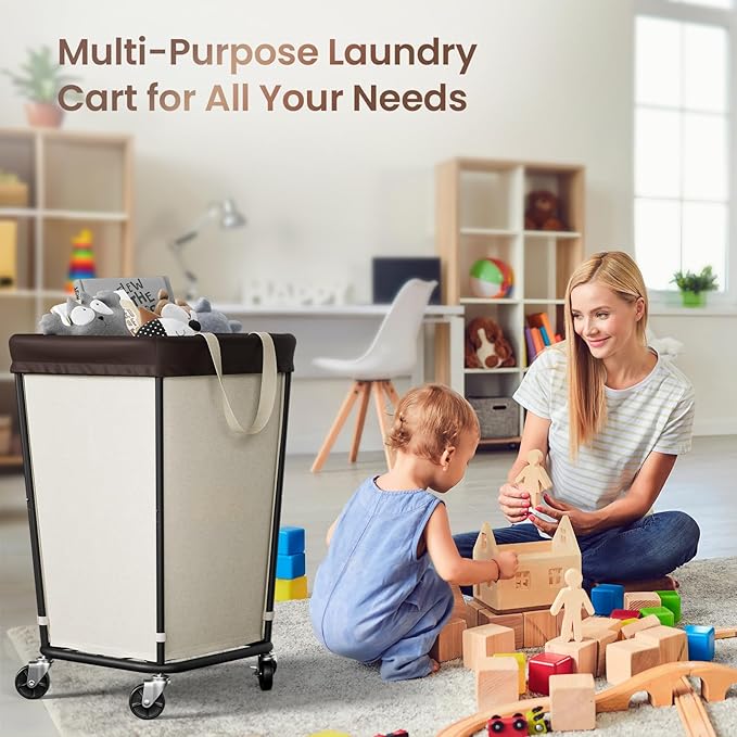 160L Laundry Basket with Wheels, 2-section Rolling Laundry Basket, Large Laundry Hamper with Wheels, Rolling Laundry Hamper Clothes Hamper for Home, Bathrooms and Dorm(Beige)