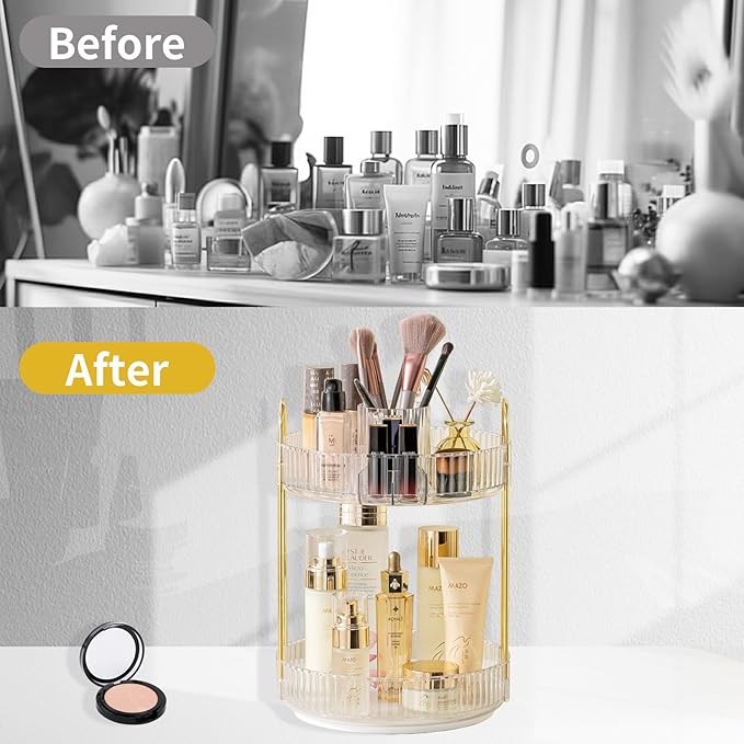 360 Rotating Makeup Organizer,2 Tier Large Capacity Make Up Organizers and Storage,Skincare Perfume Vanity Organizers,Bathroom Cosmetics Storage Organizer Countertop(Clear)-NeatNest