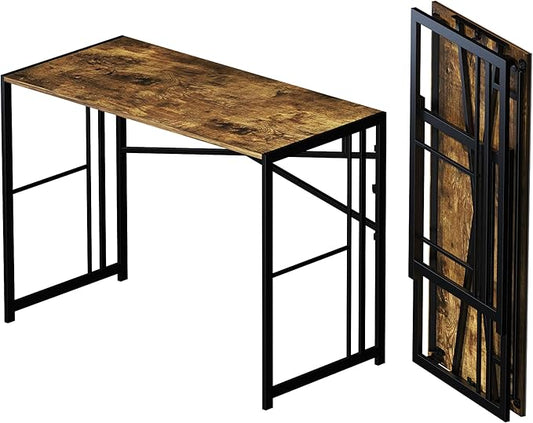 40 inch Folding Computer Desk, Writing Gaming Computer Camping Desk, No Assembly Required Home Office Table, Rustic Brown-NeatNest