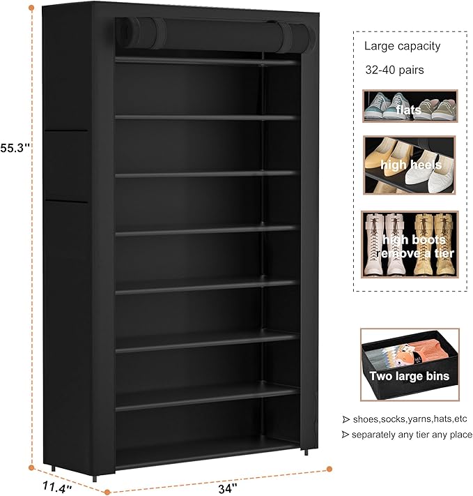 Tall Shoe Rack Dustproof Cabinet Large Capacity 8 Tier Shoe Organizer,32-40 Pairs of Shoes-NeatNest