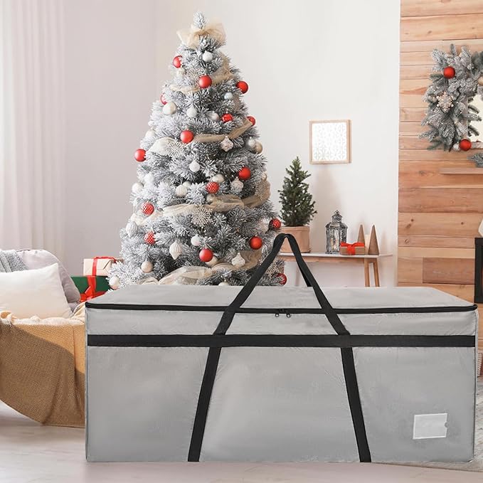 9 ft Christmas Tree Storage Bag, Heavy Duty Christmas Tree Bag with Reinforced Handles and Dual Zippers Wide Opening, Large Capacity fits for Artificial Christmas Tree (Grey, 9 ft)-NeatNest