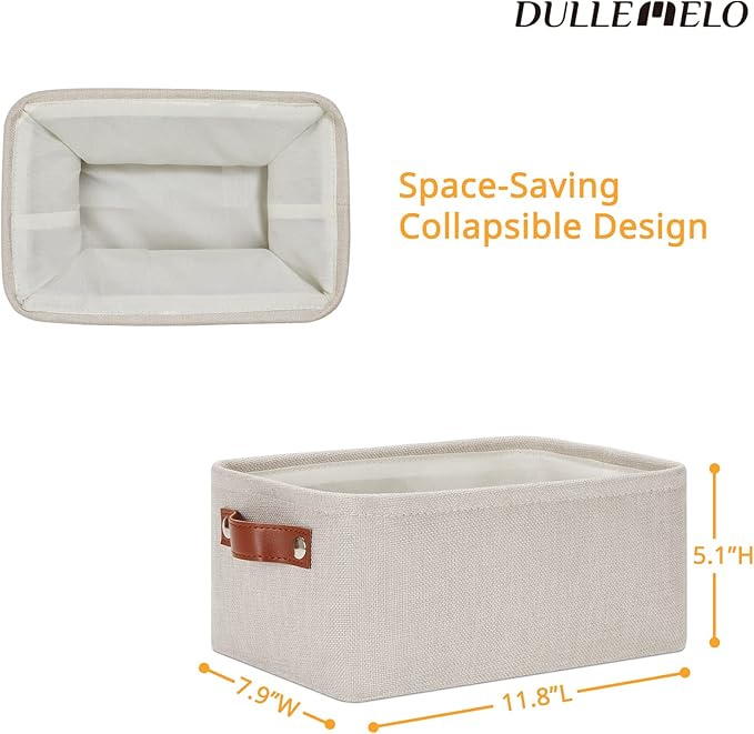 DULLEMELO Small Storage Basket for Shelves, Small Fabric Collapsible Rectangular Storage Bin for Shelves, Closets, Nursery, Home, Office, Empty Gift Basket (Beige)-NeatNest