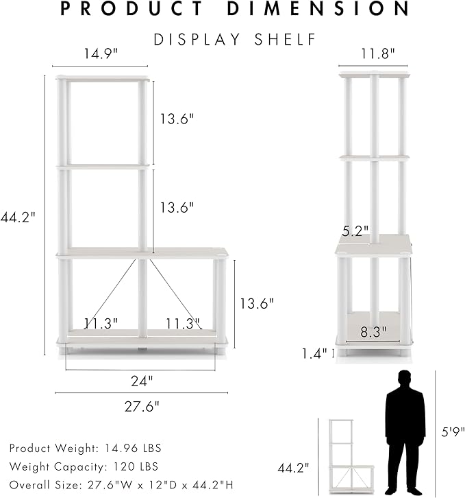 HOMES: Inside + Out Apexa Modern 4-Cube Ladder Shelving Units, Collectibles Display Shelves, Easy Assembly Standing Shelf, Home Storage Organizer for Living Room, Bedroom, Office, Taupe Grey