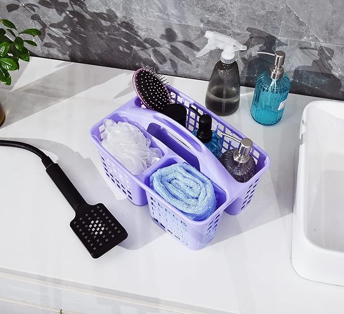 Portable Shower Caddy Basket,Convenient Cleaning Supplies Organizer with Compartments and Handle,Ideal for Bathroom, Bedroom, Kitchen, College Dorm,Garden,etc.Purple-2 Pcs