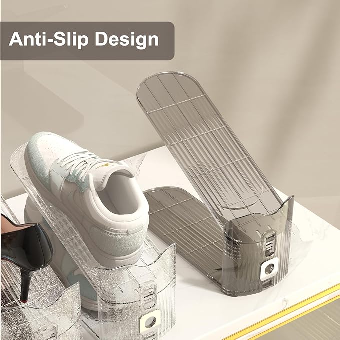 CiBiZi Clear Shoe Slots Organizers 10Pack Shoe Stacker Organizer for Closet Shoe Stackers for a Pair of Shoes Shoe Display Shelf Shoe Rack Holders Space Saver Organizador de Zapatos (Grey)-NeatNest