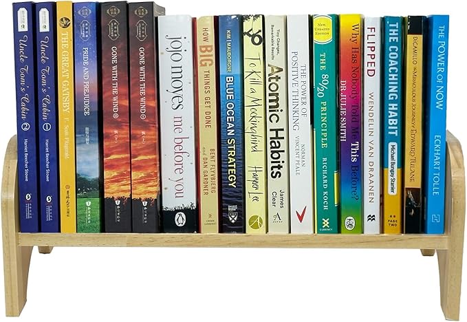 Couch-Style Desktop Bookshelf Organizer - Natural Wood Desk Top Bookshelf for Books, CDs, Magazines, Space-Saving for Home Office/Dorm (1, Rectangular)-NeatNest