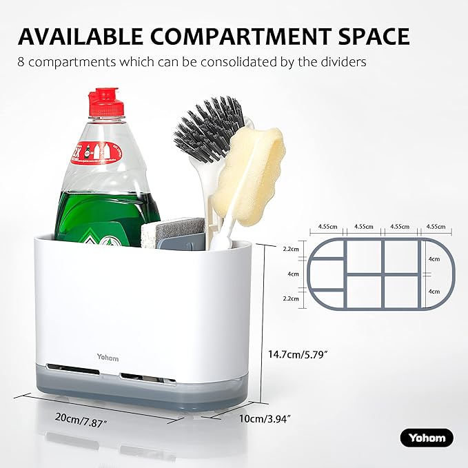 YOHOM Kitchen Scrub Brush Holder for Sink Sponge Caddy Countertop Organizer Plastic Dish Brush Sponge Holder with Drain Tray-NeatNest