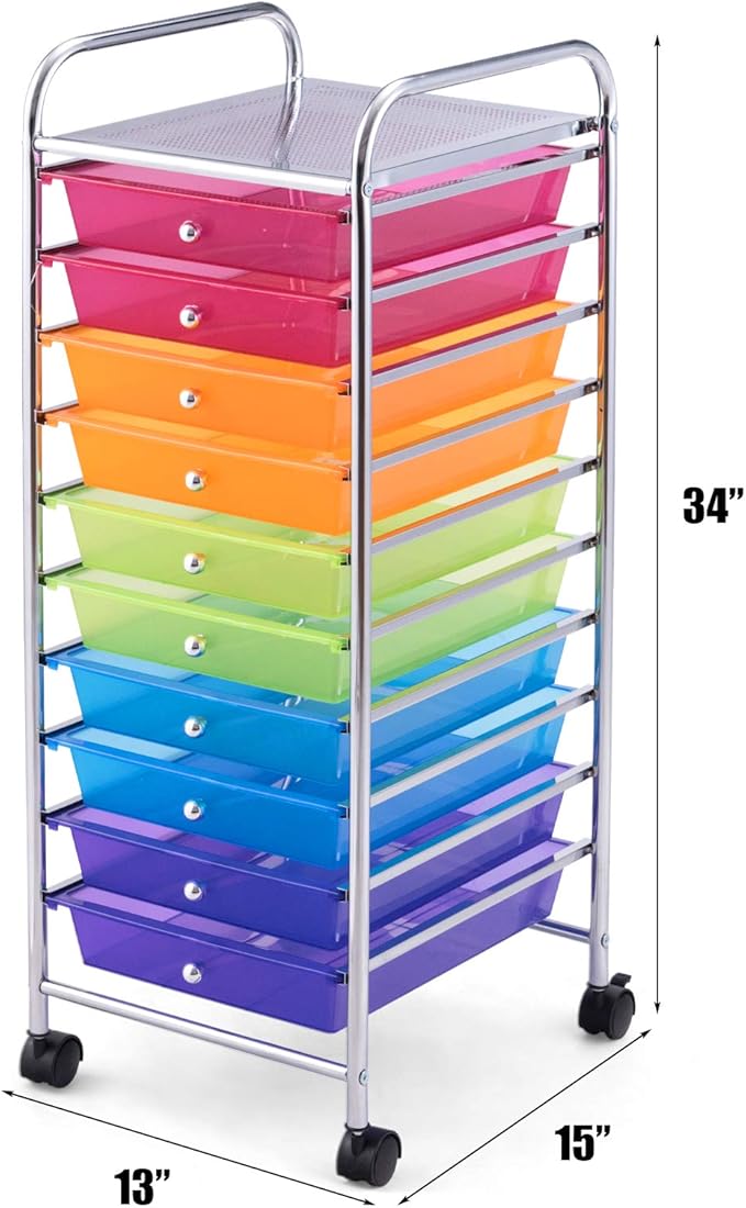 Giantex 10 Drawer Rolling Storage Cart Scrapbook Paper Office School Organizer (Multicolor)