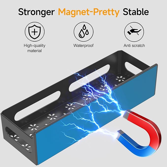 6 Pack Magnetic Spice Rack for Refrigerator, Spice Rack Organizer, Moveable Magnetic Shelf Fridge Organizer with 4 Hooks for Kitchen and Oven Organization, Black