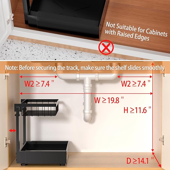 2-Pack Expandable Under Sink Organizers and Storage, 2-Tier Adjustable Pull-Out Cabinet Organizers, Slide-Out Shelves with Width (9.9"-15.7") & Height (11.6"-15.6") for Kitchen & Bathroom-NeatNest