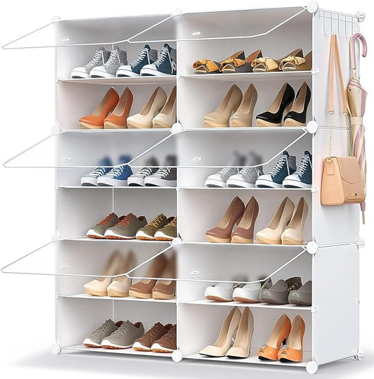 Shoe Rack Organizer, 24 Pair Shoe Storage Cabinet with Door Expandable Plastic Shoe Shelves for Closet,Entryway,Hallway,Bedroom,6 Tier-NeatNest