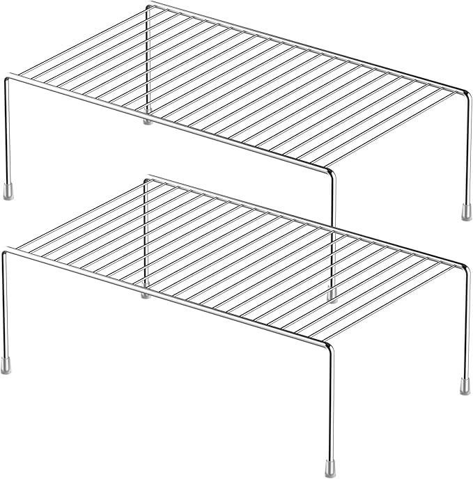 iPEGTOP Kitchen Cabinet Storage Shelf Rack, Set of 2 Large (15.7 x 9.4 Inch) Rustproof Metal Wire Shelves Spice Shelf Rack Cupboard Organizer for Pantries Countertops Utensils Organization, Chrome-NeatNest