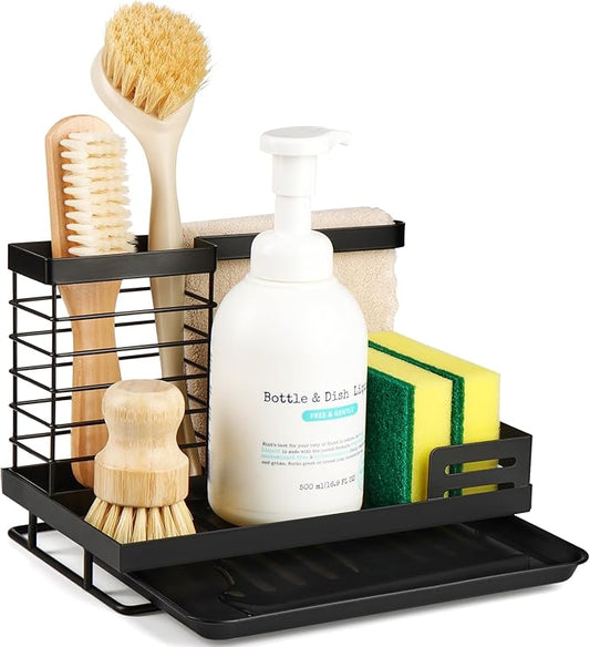 Sinnsally Sponge Holder for Kitchen Sink Caddy,Sink Organizer Rack with Dish Brush Holder & Drain Tray,Rustproof 304 Stainless Soap Dispenser Storage for Kitchen Organization Accessories & Decorations-NeatNest