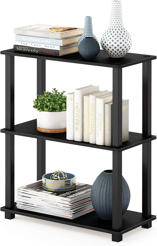Furinno Turn-S-Tube 3-Tier Compact Multipurpose Shelf Display Rack with Square Tube, Americano/Black-NeatNest