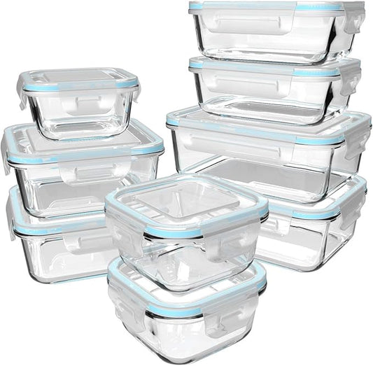 18 Piece Glass Food Storage Containers with Lids, Glass Meal Prep Containers, food storage Containers for Food Storage with Lids, BPA Free & Leak Proof (9 lids & 9 Containers)-NeatNest