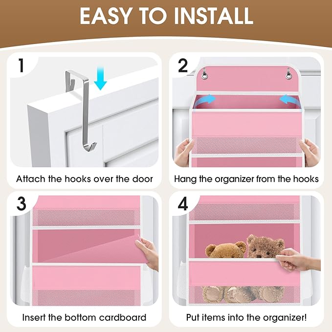 1 Pack Over The Door Organizer Hanging Storage Organizers with Clear Window 40lb Large Capacity Room Organizer for Pantry Laundry Bathroom Nursery Closet(Pink)-NeatNest