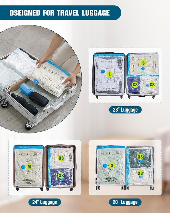 Vacuum Storage Bags for Travel, 8 Pack (4S+4XS) Vacuum Seal Bags with Wireless Rechargeable Electric Pump, Travel Essentials Space Saving Compression Bag for Clothes, Luggage, Suitcase, Backpack, Trip-NeatNest