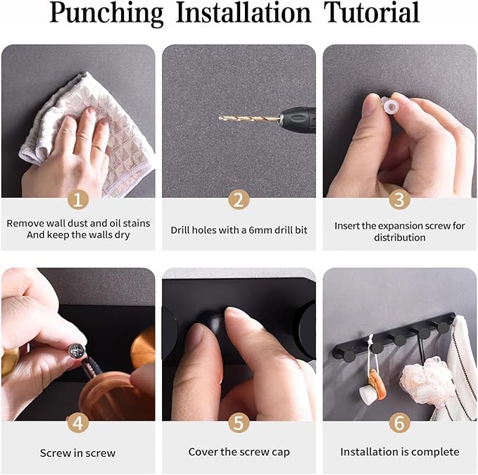 Coat Hooks Wall Mounted, Black Coat Rack with 5 Hooks Adhesive & Screw in Door Hooks Heavy Duty Coat Hanger Towel Hooks for Wall Towels Clothes Hat-NeatNest