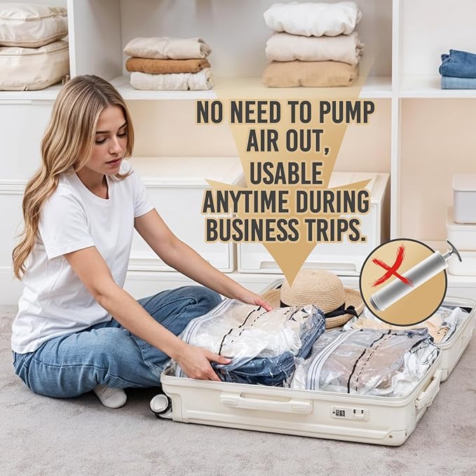 TAILI Travel Vacuum Storage Bags, Medium Cube (25x19x11 inch), 12 Pack Vacuum Seal Bags for Clothing, Compression Packing for Clothes, Blankets, Baby Clothes, No Pump Needed, Travel Accessories-NeatNest