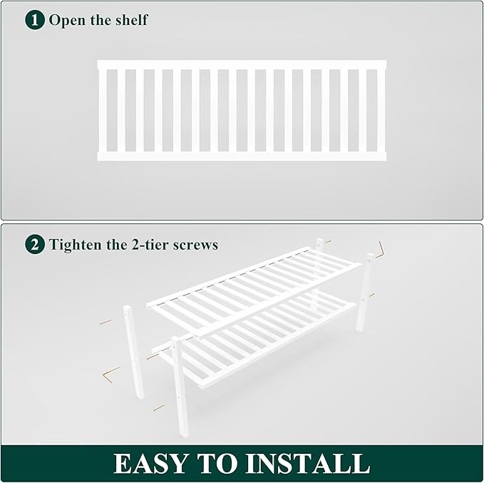 Smiry Bamboo Shoe Rack for Closet, 2 Tier Long Wooden Stackable Shoe Organizer, Free Standing Shoes Storage Shelf for Entryway, Front Door Entrance, White-NeatNest