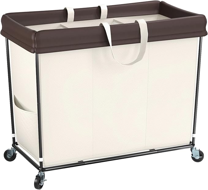 320L Laundry Hamper with Wheels, 3 Section Large Rolling Laundry Basket Bag with Wheels, Clothes Hamper Cart for Laundry, Bedroom, Bathroom and Dorm