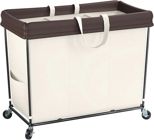 320L Laundry Hamper with Wheels, 3 Section Large Rolling Laundry Basket Bag with Wheels, Clothes Hamper Cart for Laundry, Bedroom, Bathroom and Dorm