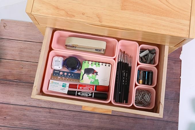 15 PCS Interlocking Desk Drawer Organizer Separator for Office,Bathroom,Kitchen,Makeup（Pink）-NeatNest