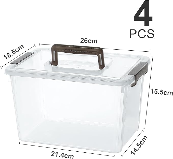 Citylife 4 Packs Plastic Storage Bins with Latching Lids Clear Storage Box with handle Stackable Storage Containers for Organizing Toys, Crafts, Tools-NeatNest