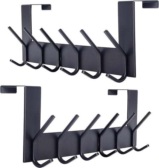 SKOLOO Over The Door Hook, Black, No Assembly Required, Stainless Steel, Door Coat Rack for Entryway, Over Door Towel Hooks for Bathroom, Coat Hooks for Hanging Coats, Backpack, Jacket, Pack of 2