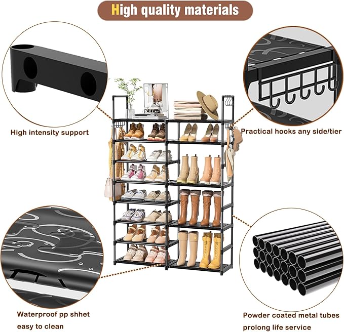 Shoe Rack Organizer 8 Tiers, Tall Shoe Racks Shelf Storage, 26-32 Pairs Vertical Large Rack,Stackable Shoes Racks for Entryway, Closet, Garage-NeatNest
