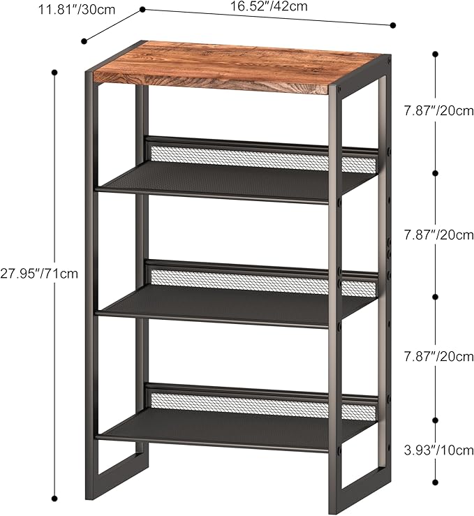 Narrow 4-Tier Shoe Rack, Slim Space-Saving Shelf with Decorative Wood Top & Steel Mesh, Entryway/Closet/Dorm Organizer, 16.5x11.8x27.9 Inches-NeatNest