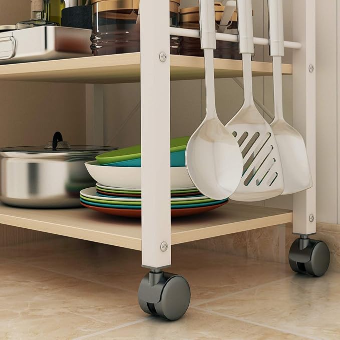 soges 3-Tier Kitchen Baker's Rack Utility Microwave Oven Stand Storage Cart Workstation Shelf, White Oak W4-MP-N