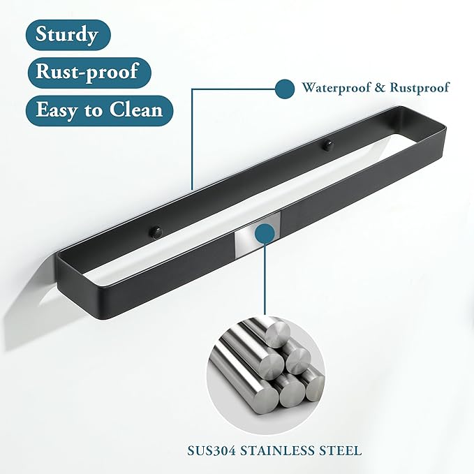 Bathroom Towel Bar, SUS304 Stainless Steel Towel Racks for Bathroom Wall Mounted, Heavy Duty Towel Holder Kitchen Bathroom Accessories Modern Home Decor (16 Inch)