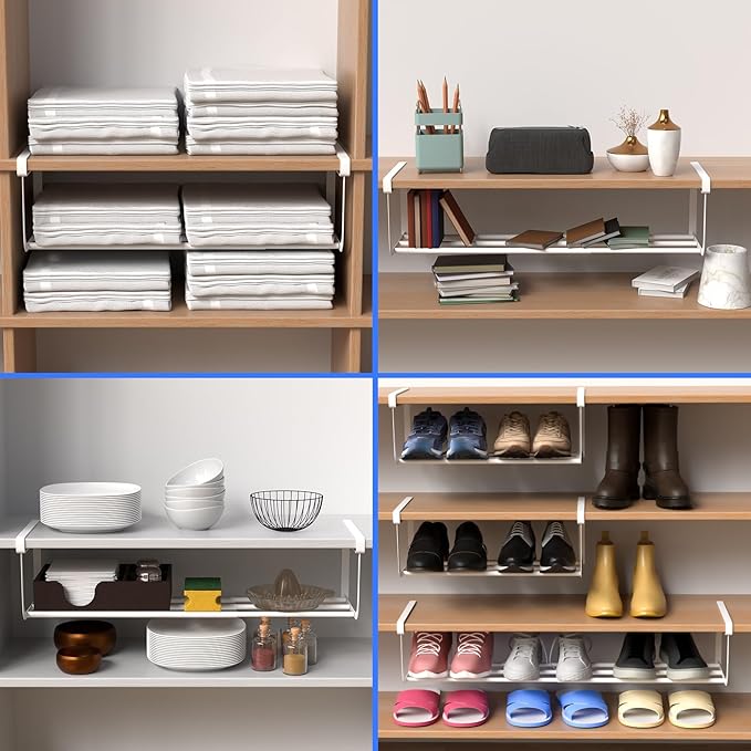 2 Pcs Expandable Shoe Rack Organizer for Closet 16.5-31.5 Inch Adjustable Retractable Hanging Cabinet Shoe Shelf Dorm Room Storage for Space Saving (White)-NeatNest