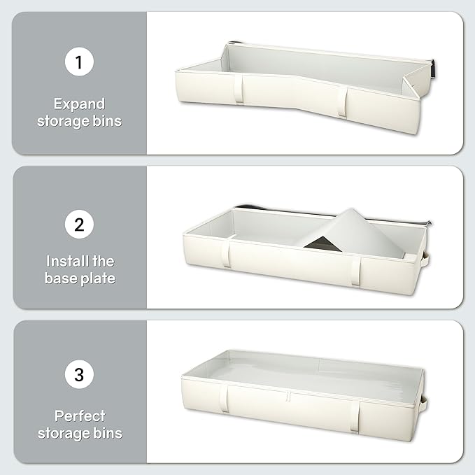 2-Pack Under Bed Storage, 6 Inches Tall Closet Organizers and Storage Bins with Sturdy Sidewalls/Bottom/4 Handles, Beige-NeatNest