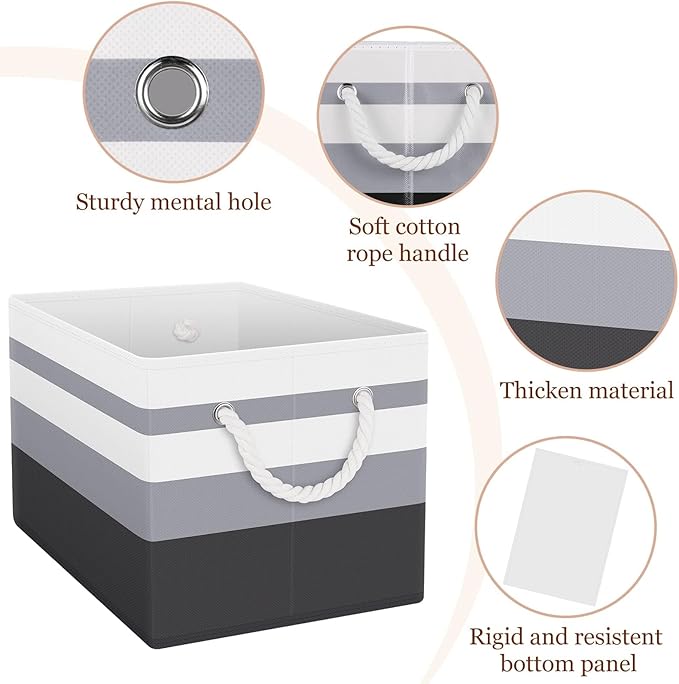 Fab totes Storage Bins [3-Pack], Foldable Storage Baskets for Organizing Toys, Books, Shelves, Closet, Large Storage Box with Rope Handles, Sturdy Organizer Bins,Gradient Grey-NeatNest
