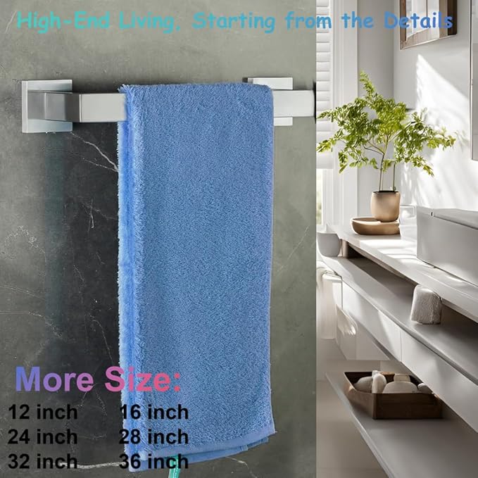 12 Inch Towel Bar for Bathroom 12/16/24/28/32/36 Inch Kitchen Towel Holder Brushed Nickel Towel Rod Wall Mounted SUS304 Rustproof Towel Rack Modern Square Design (1, Brushed Nickel, 12 Inch)